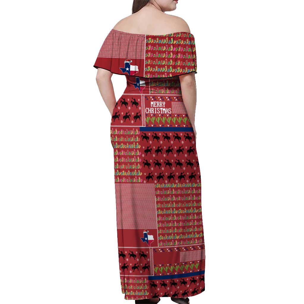 Texas Map Merry Christmas Off Shoulder Maxi Dress Xmas Holiday Patterns - Wonder Print Shop