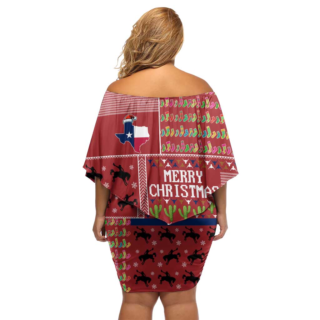 Texas Map Merry Christmas Off Shoulder Short Dress Xmas Holiday Patterns - Wonder Print Shop