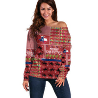 Texas Map Merry Christmas Off Shoulder Sweater Xmas Holiday Patterns - Wonder Print Shop