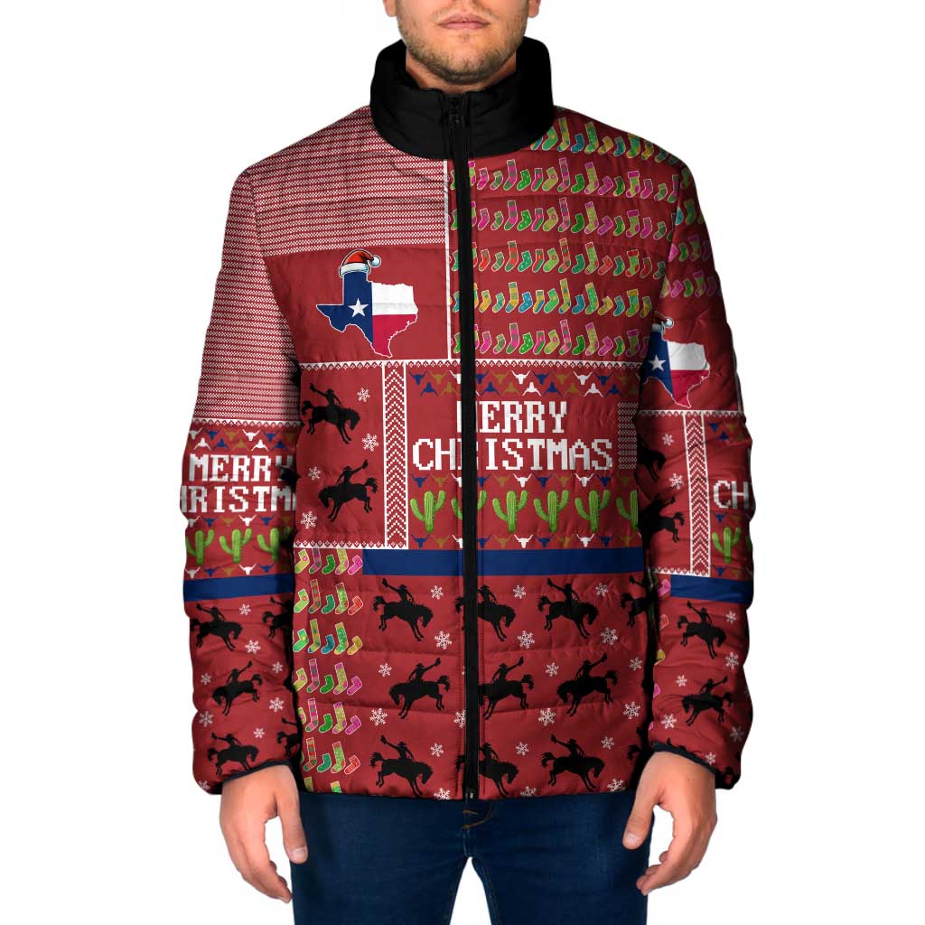 Texas Map Merry Christmas Padded Jacket Xmas Holiday Patterns - Wonder Print Shop