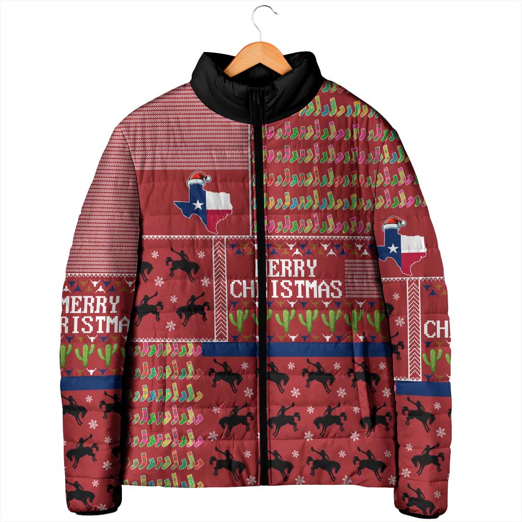 Texas Map Merry Christmas Padded Jacket Xmas Holiday Patterns - Wonder Print Shop