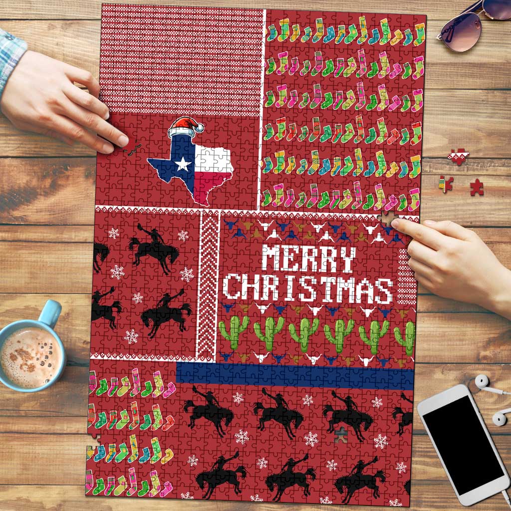 Texas Map Merry Christmas Puzzle Xmas Holiday Patterns - Wonder Print Shop