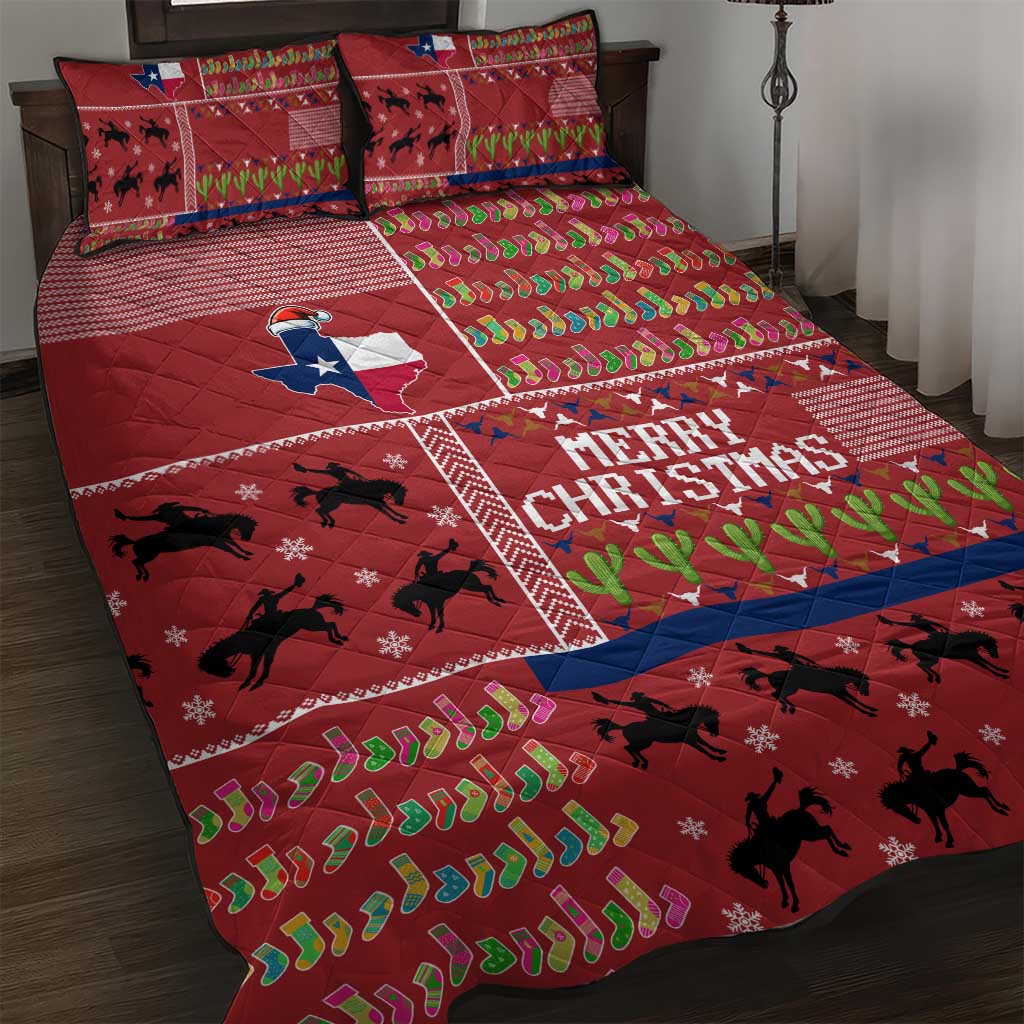 Texas Map Merry Christmas Quilt Bed Set Xmas Holiday Patterns - Wonder Print Shop