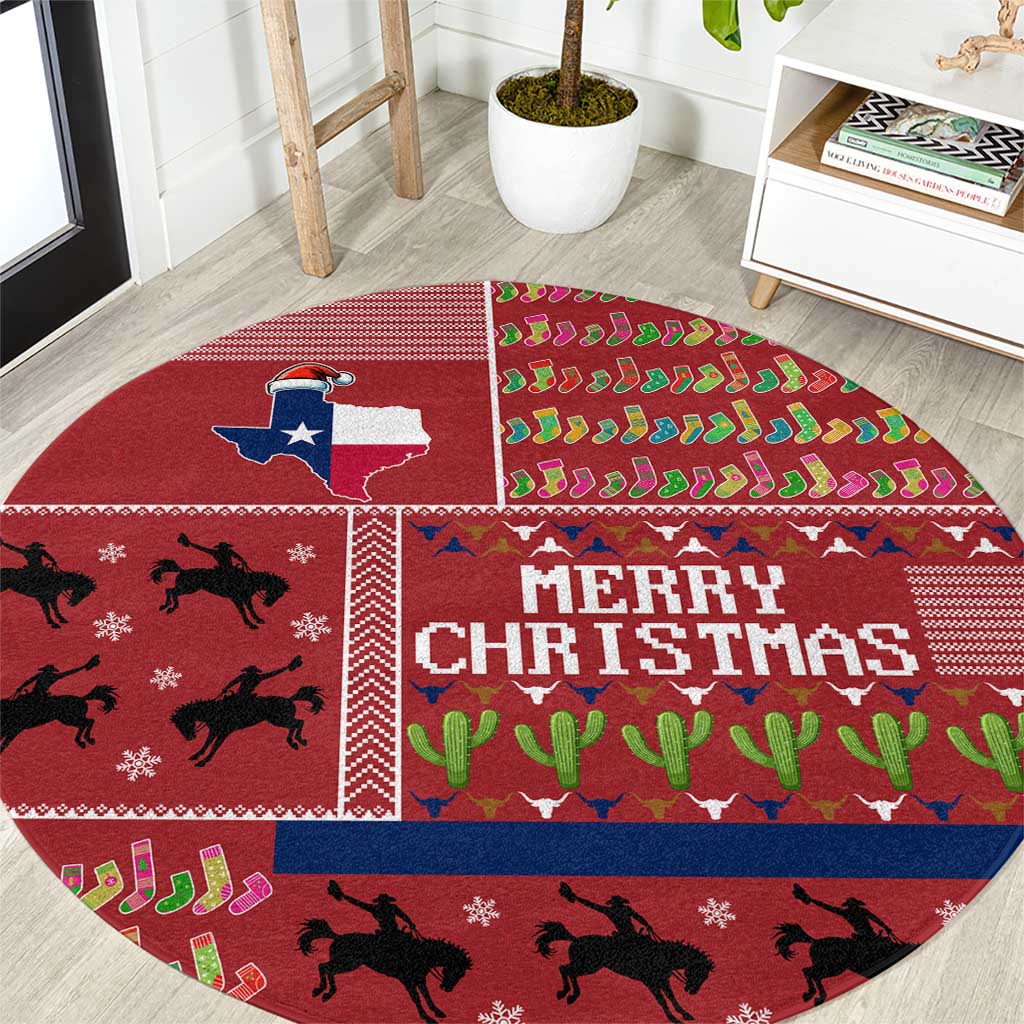 Texas Map Merry Christmas Round Carpet Xmas Holiday Patterns - Wonder Print Shop