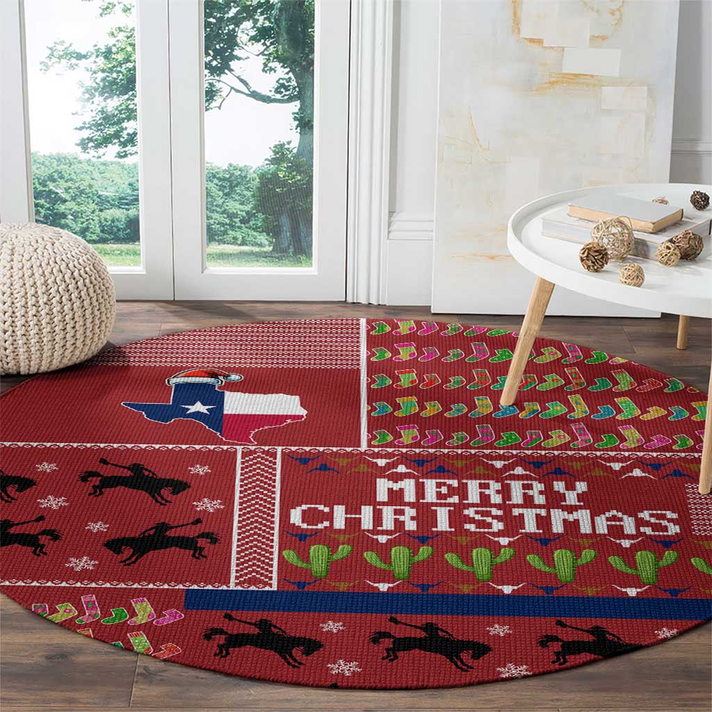 Texas Map Merry Christmas Round Carpet Xmas Holiday Patterns - Wonder Print Shop