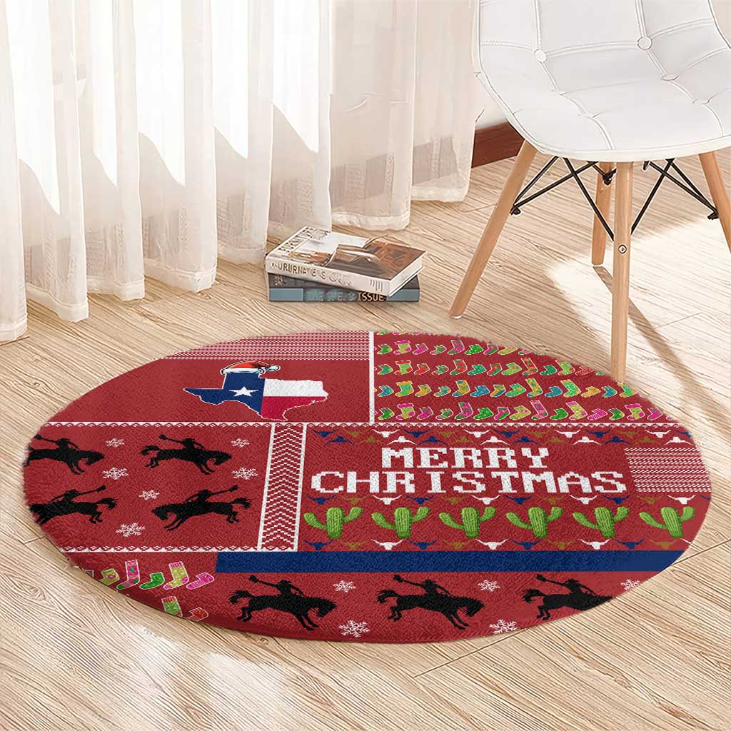 Texas Map Merry Christmas Round Carpet Xmas Holiday Patterns - Wonder Print Shop