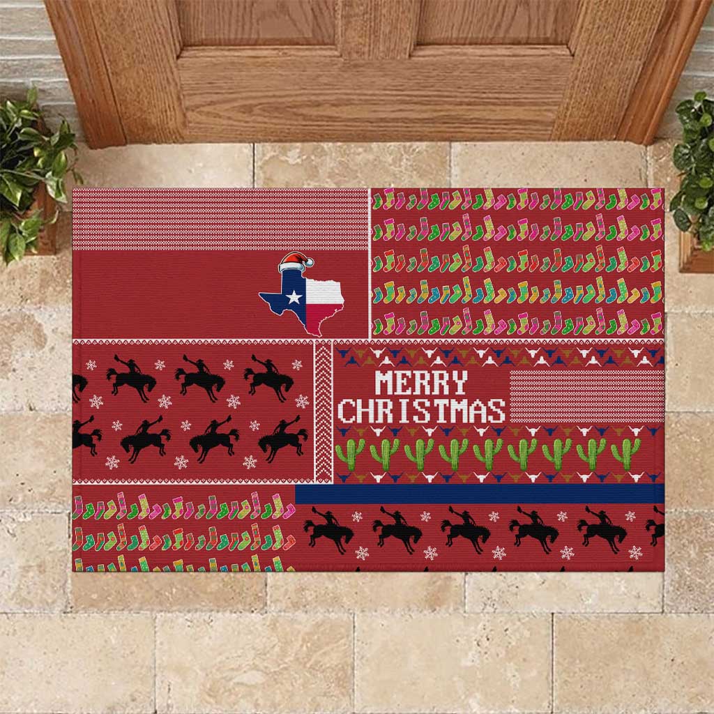 Texas Map Merry Christmas Rubber Doormat Xmas Holiday Patterns - Wonder Print Shop