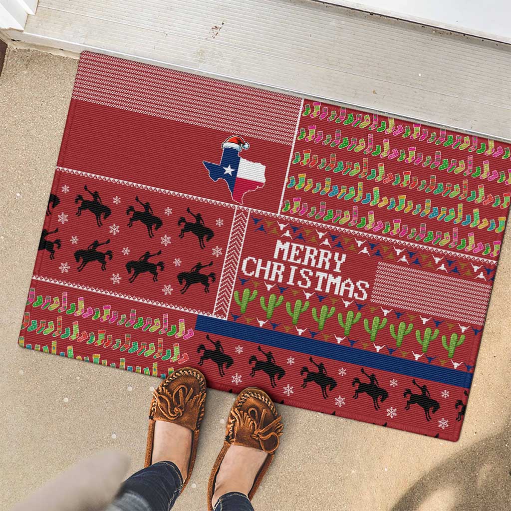 Texas Map Merry Christmas Rubber Doormat Xmas Holiday Patterns - Wonder Print Shop