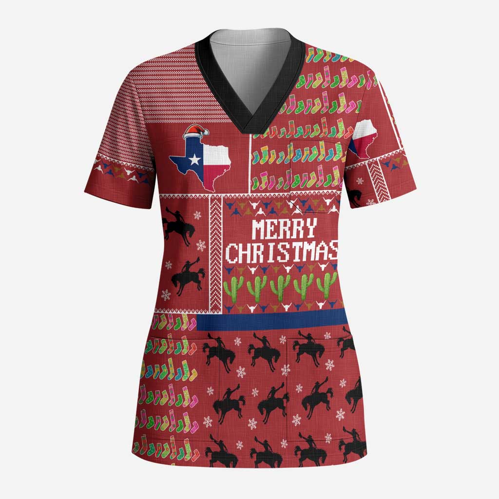 Texas Map Merry Christmas Scrub Top Xmas Holiday Patterns - Wonder Print Shop