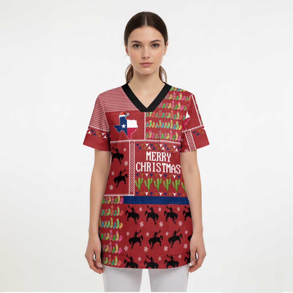 Texas Map Merry Christmas Scrub Top Xmas Holiday Patterns - Wonder Print Shop