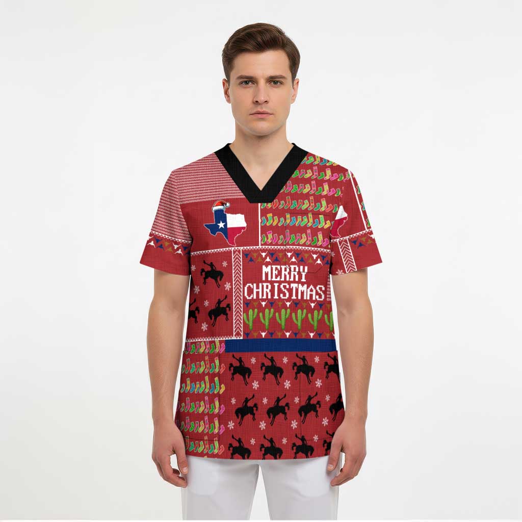 Texas Map Merry Christmas Scrub Top Xmas Holiday Patterns - Wonder Print Shop