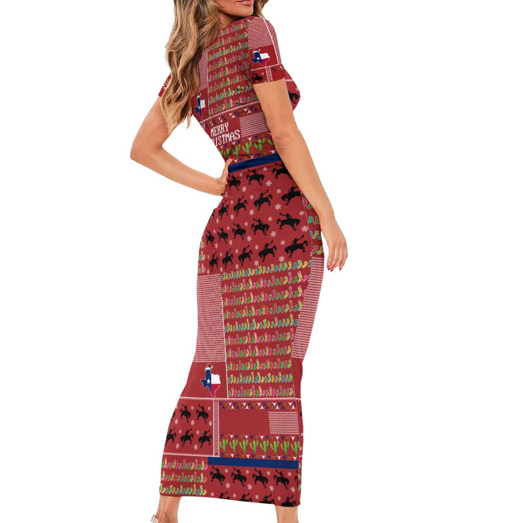 Texas Map Merry Christmas Short Sleeve Bodycon Dress Xmas Holiday Patterns - Wonder Print Shop