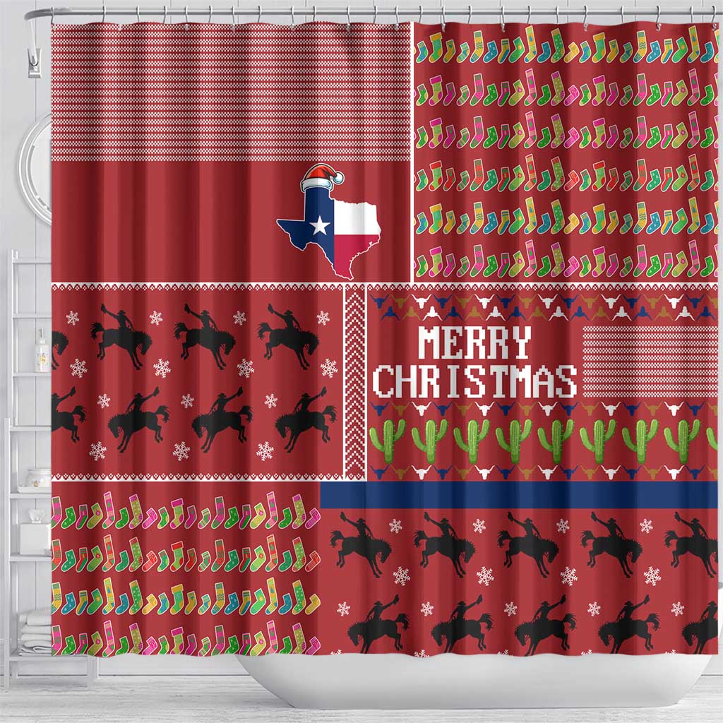 Texas Map Merry Christmas Shower Curtain Xmas Holiday Patterns - Wonder Print Shop
