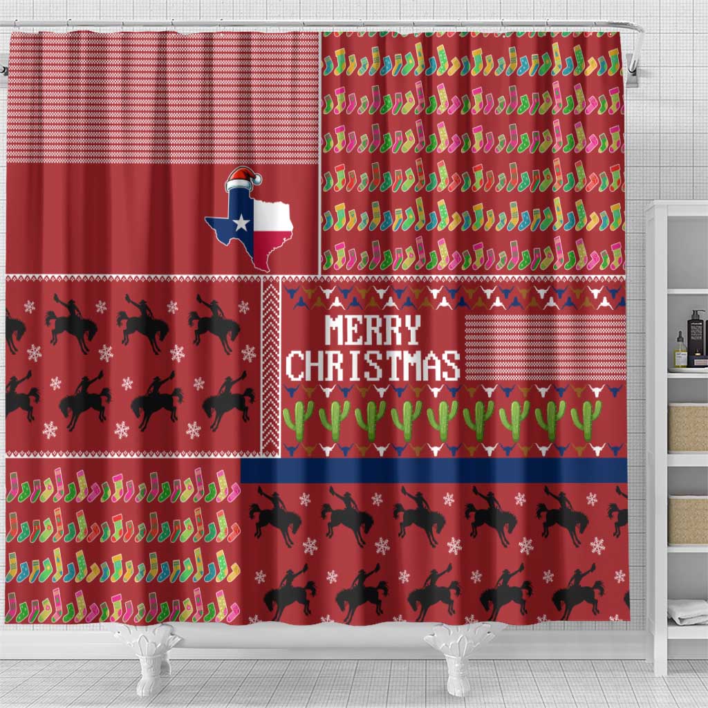 Texas Map Merry Christmas Shower Curtain Xmas Holiday Patterns - Wonder Print Shop