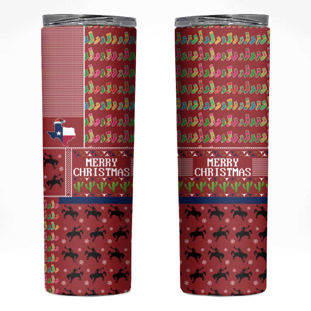 Texas Map Merry Christmas Skinny Tumbler Xmas Holiday Patterns - Wonder Print Shop