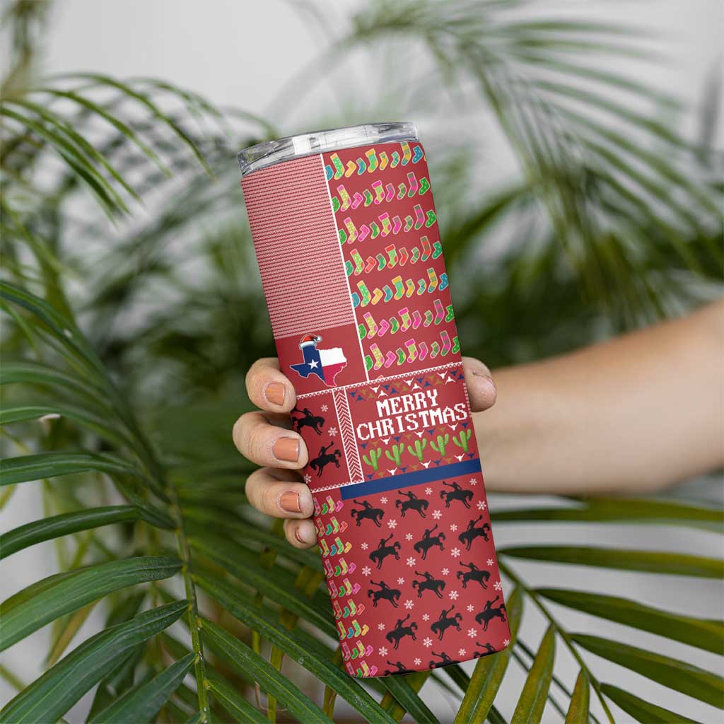 Texas Map Merry Christmas Skinny Tumbler Xmas Holiday Patterns - Wonder Print Shop