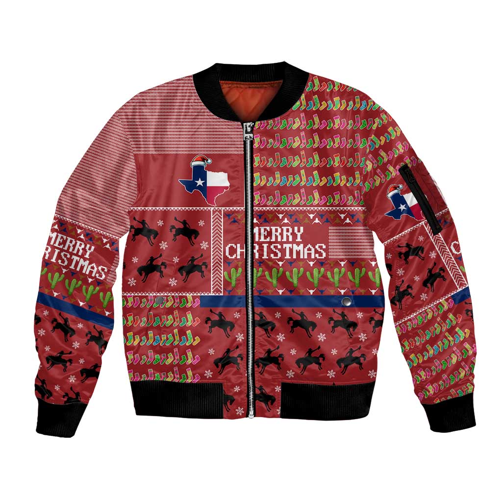 Texas Map Merry Christmas Sleeve Zip Bomber Jacket Xmas Holiday Patterns - undefined
