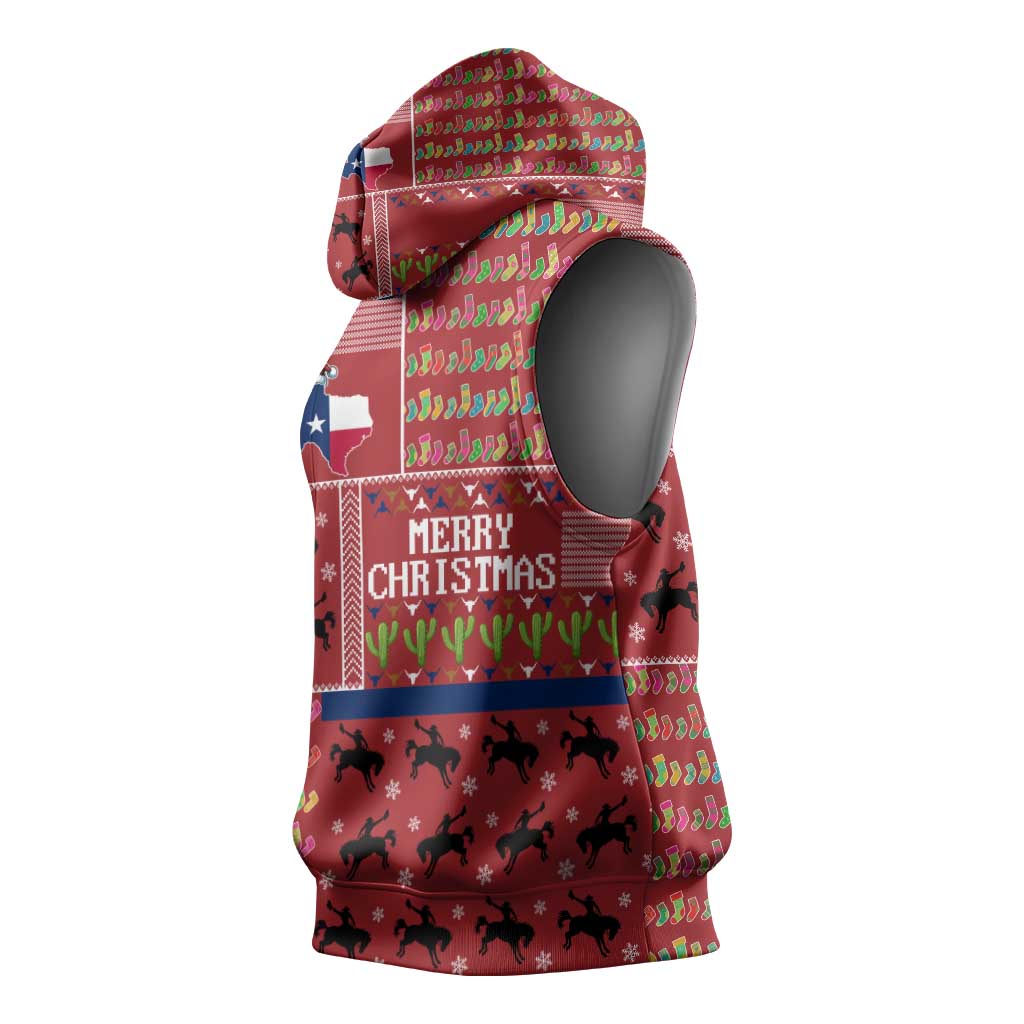 Texas Map Merry Christmas Sleeveless Hoodie Xmas Holiday Patterns - Wonder Print Shop