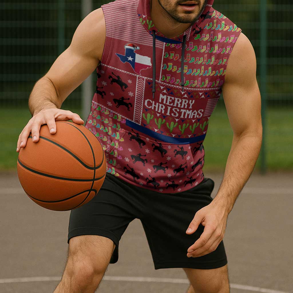 Texas Map Merry Christmas Sleeveless Hoodie Xmas Holiday Patterns - Wonder Print Shop