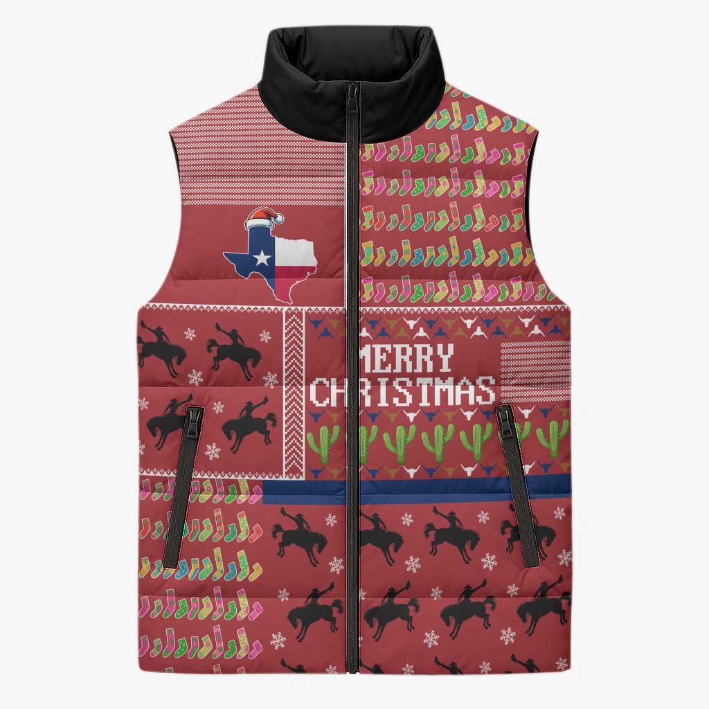 Texas Map Merry Christmas Sleeveless Puffer Jacket Xmas Holiday Patterns - Wonder Print Shop