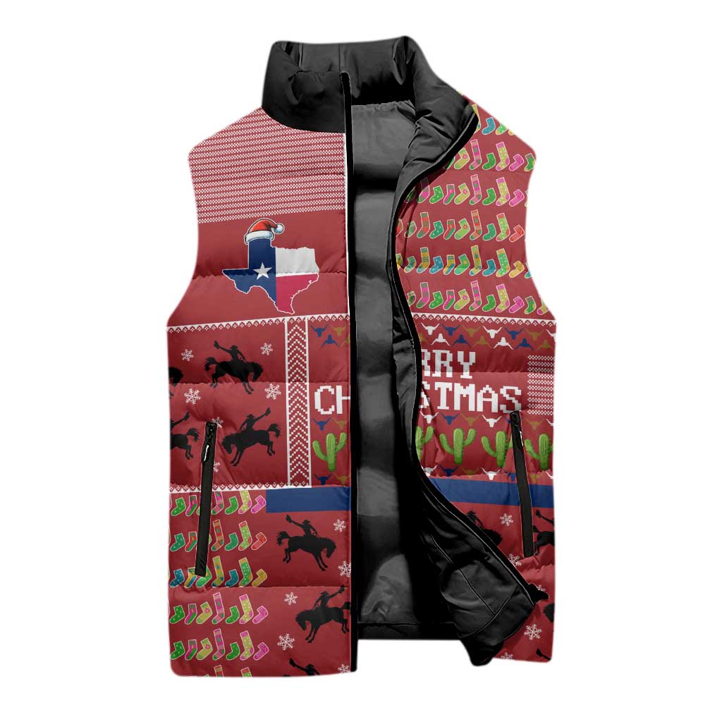 Texas Map Merry Christmas Sleeveless Puffer Jacket Xmas Holiday Patterns - Wonder Print Shop
