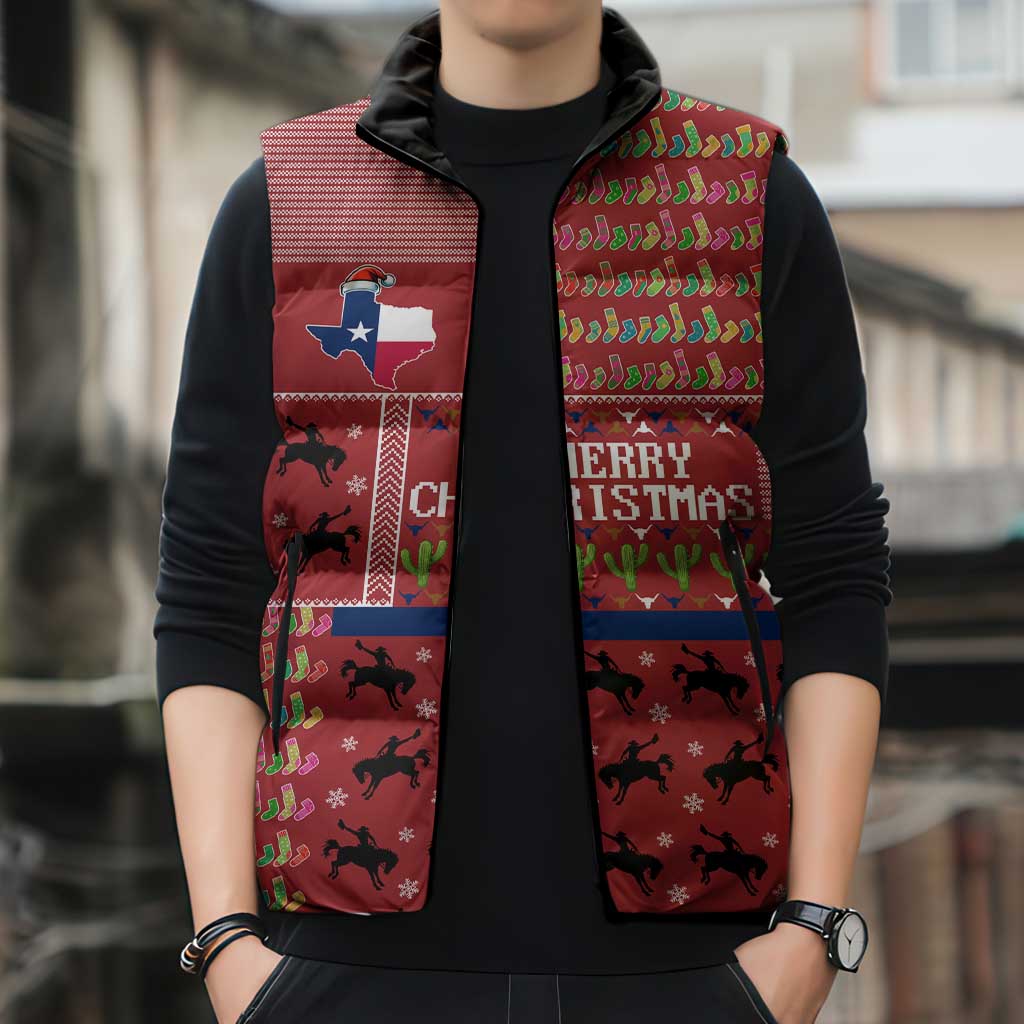 Texas Map Merry Christmas Sleeveless Puffer Jacket Xmas Holiday Patterns - Wonder Print Shop