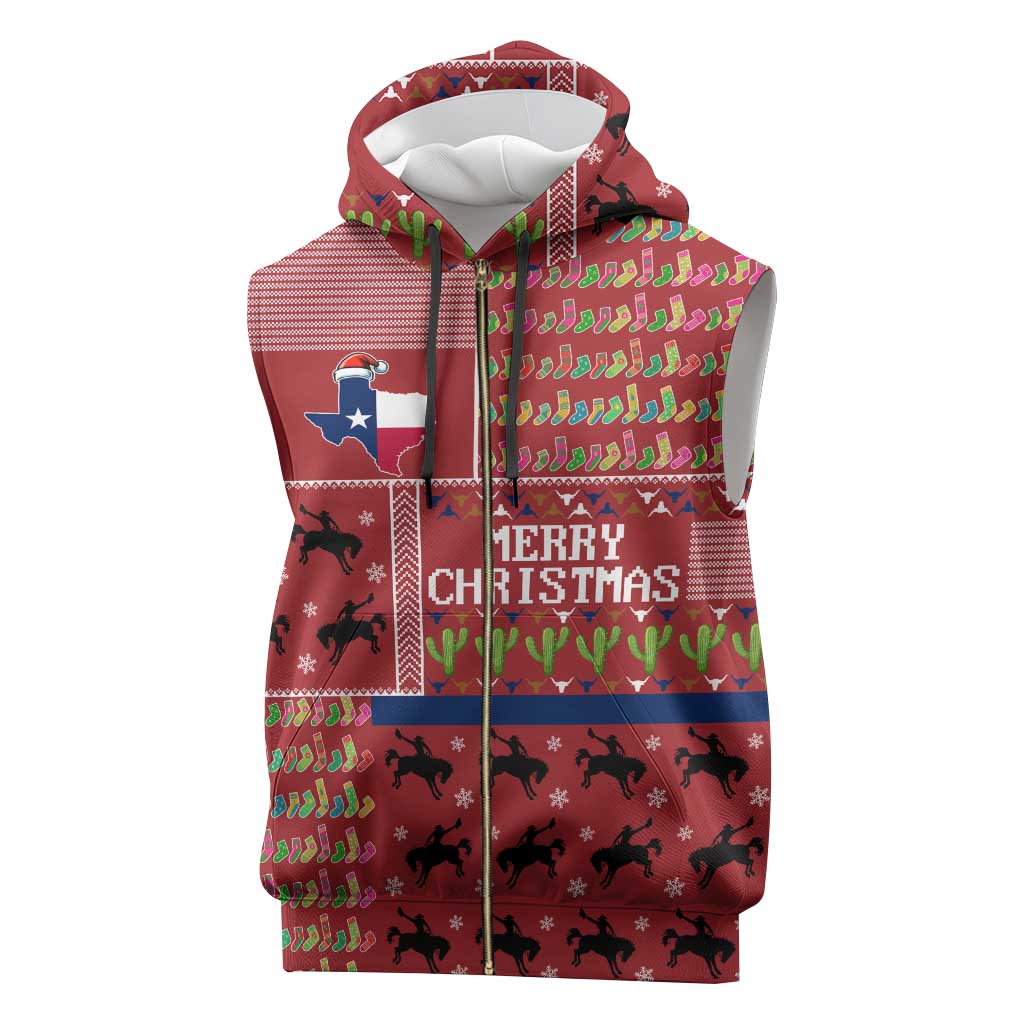 Texas Map Merry Christmas Sleeveless Zip Hoodie Xmas Holiday Patterns - Wonder Print Shop