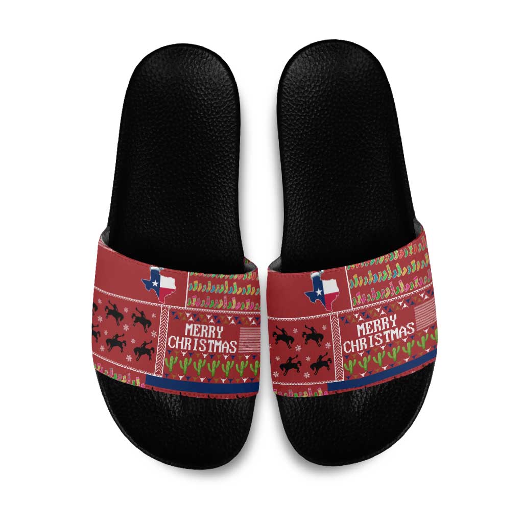 Texas Map Merry Christmas Slide Sandals Xmas Holiday Patterns - Wonder Print Shop