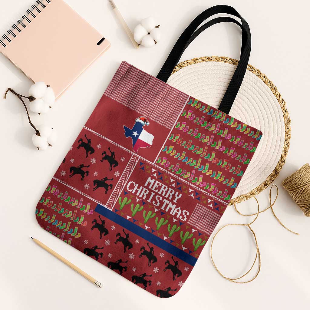 Texas Map Merry Christmas Tote Bag Xmas Holiday Patterns - Wonder Print Shop