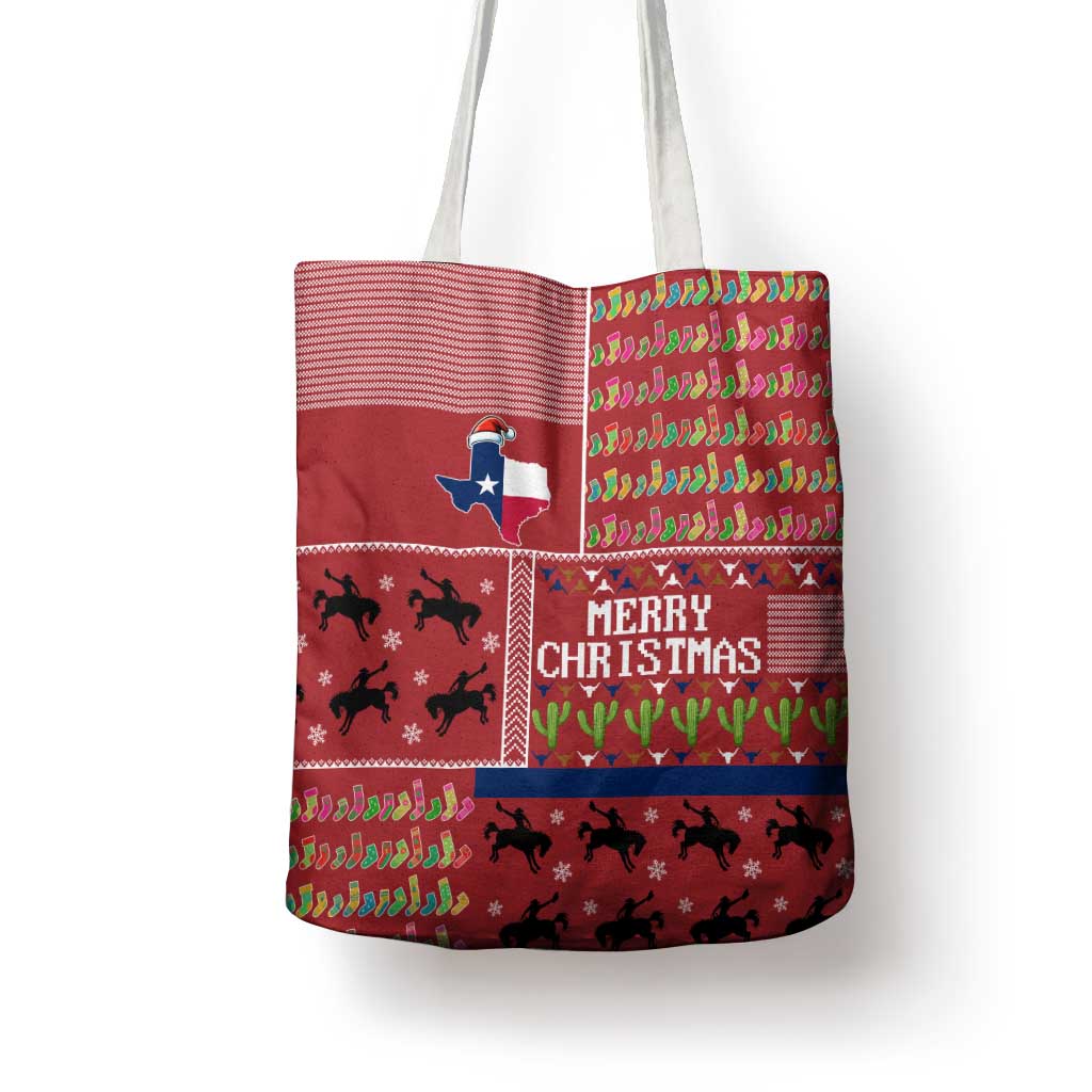 Texas Map Merry Christmas Tote Bag Xmas Holiday Patterns - Wonder Print Shop