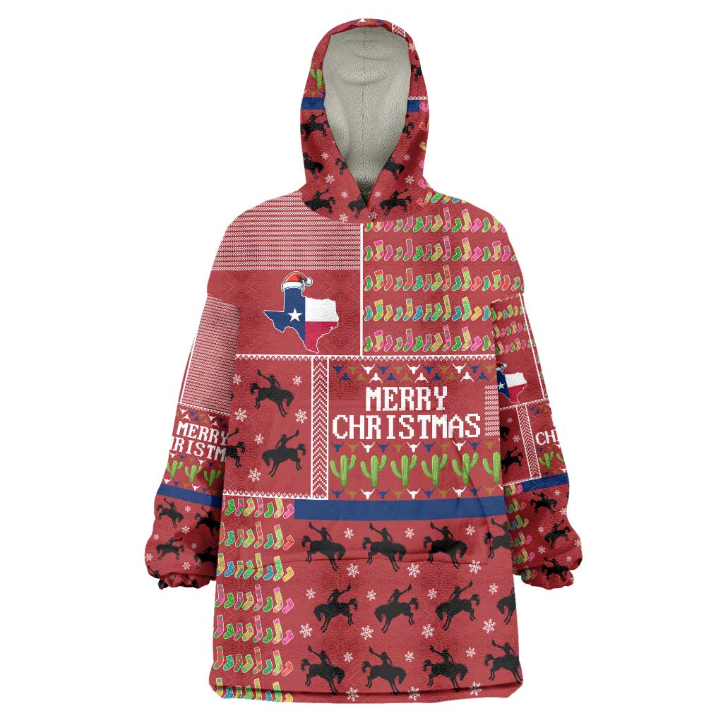 Texas Map Merry Christmas Wearable Blanket Hoodie Xmas Holiday Patterns - Wonder Print Shop