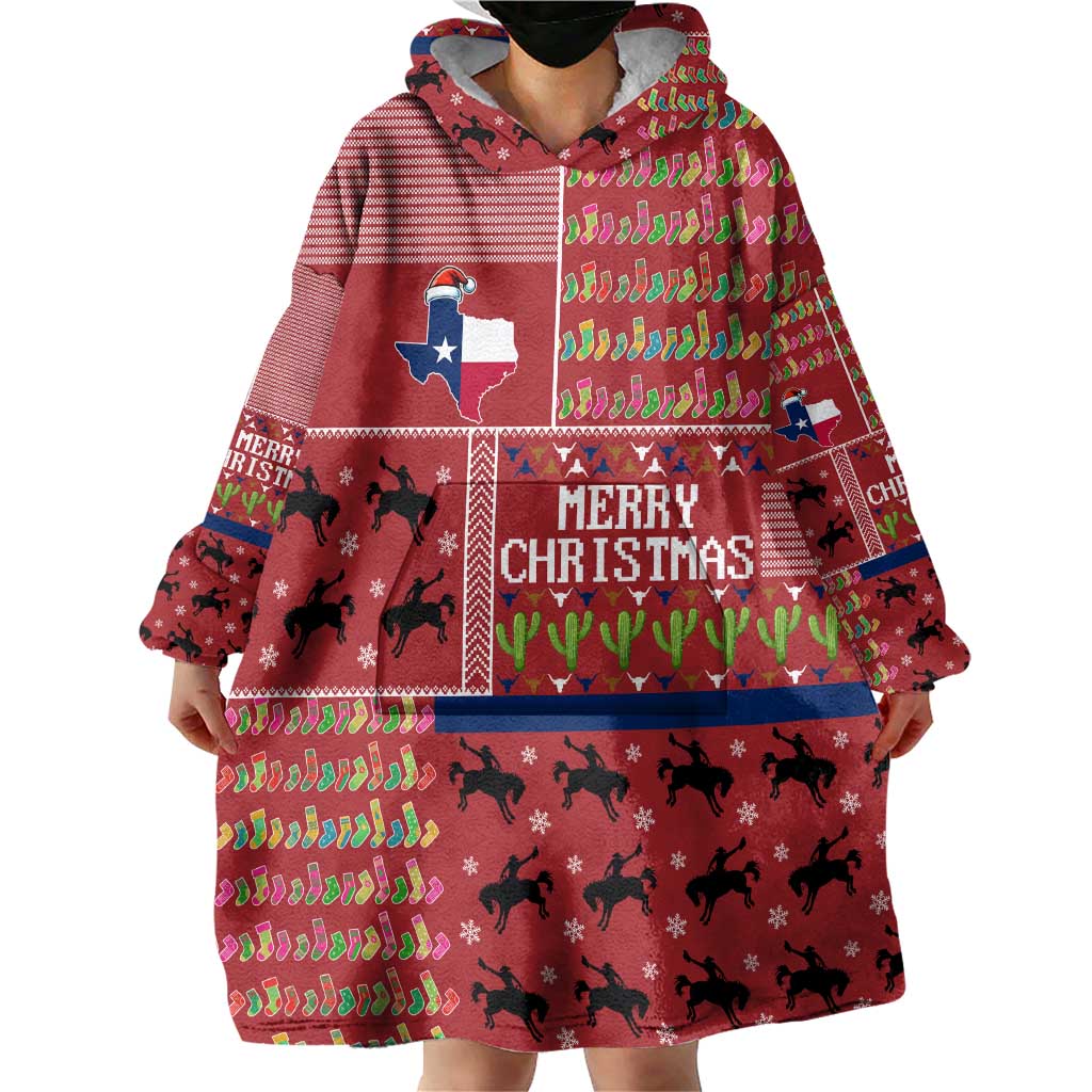 Texas Map Merry Christmas Wearable Blanket Hoodie Xmas Holiday Patterns - Wonder Print Shop