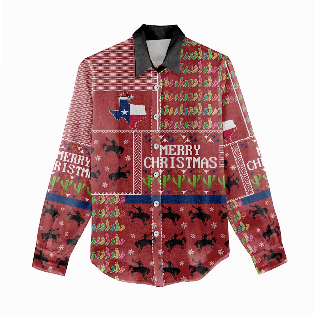 Texas Map Merry Christmas Women Casual Shirt Xmas Holiday Patterns - Wonder Print Shop