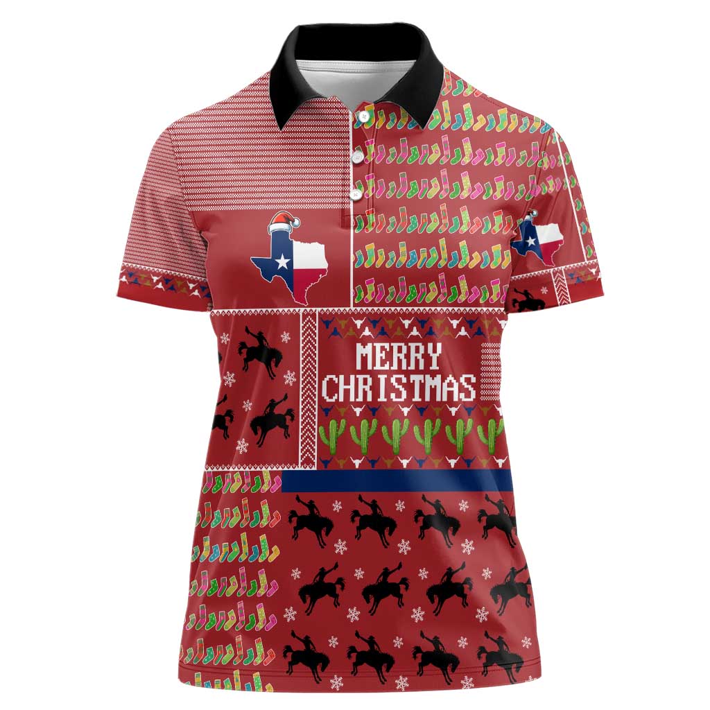 Texas Map Merry Christmas Women Polo Shirt Xmas Holiday Patterns - Wonder Print Shop