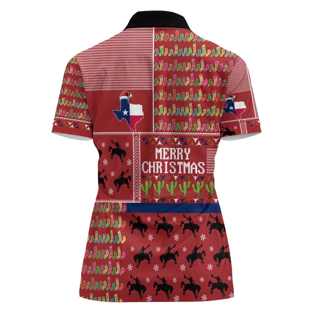 Texas Map Merry Christmas Women Polo Shirt Xmas Holiday Patterns - Wonder Print Shop