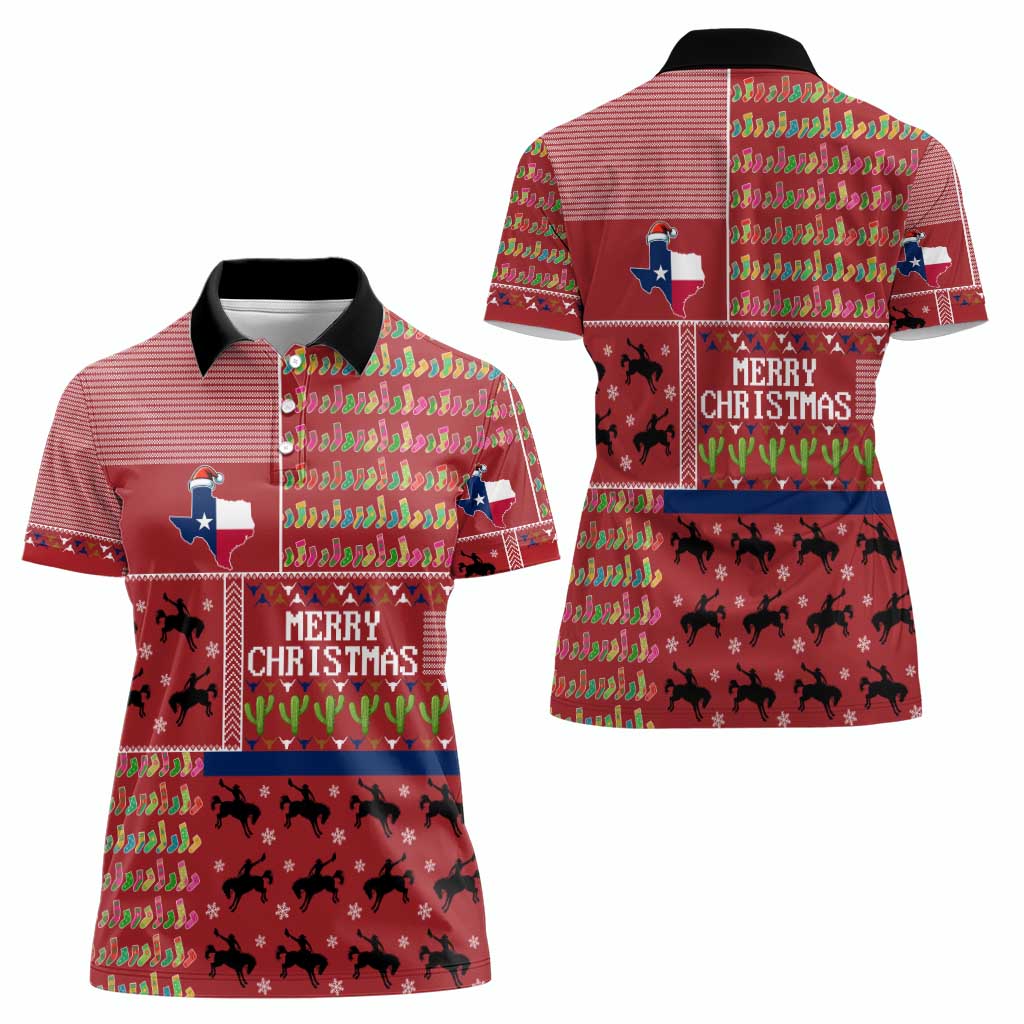 Texas Map Merry Christmas Women Polo Shirt Xmas Holiday Patterns - Wonder Print Shop