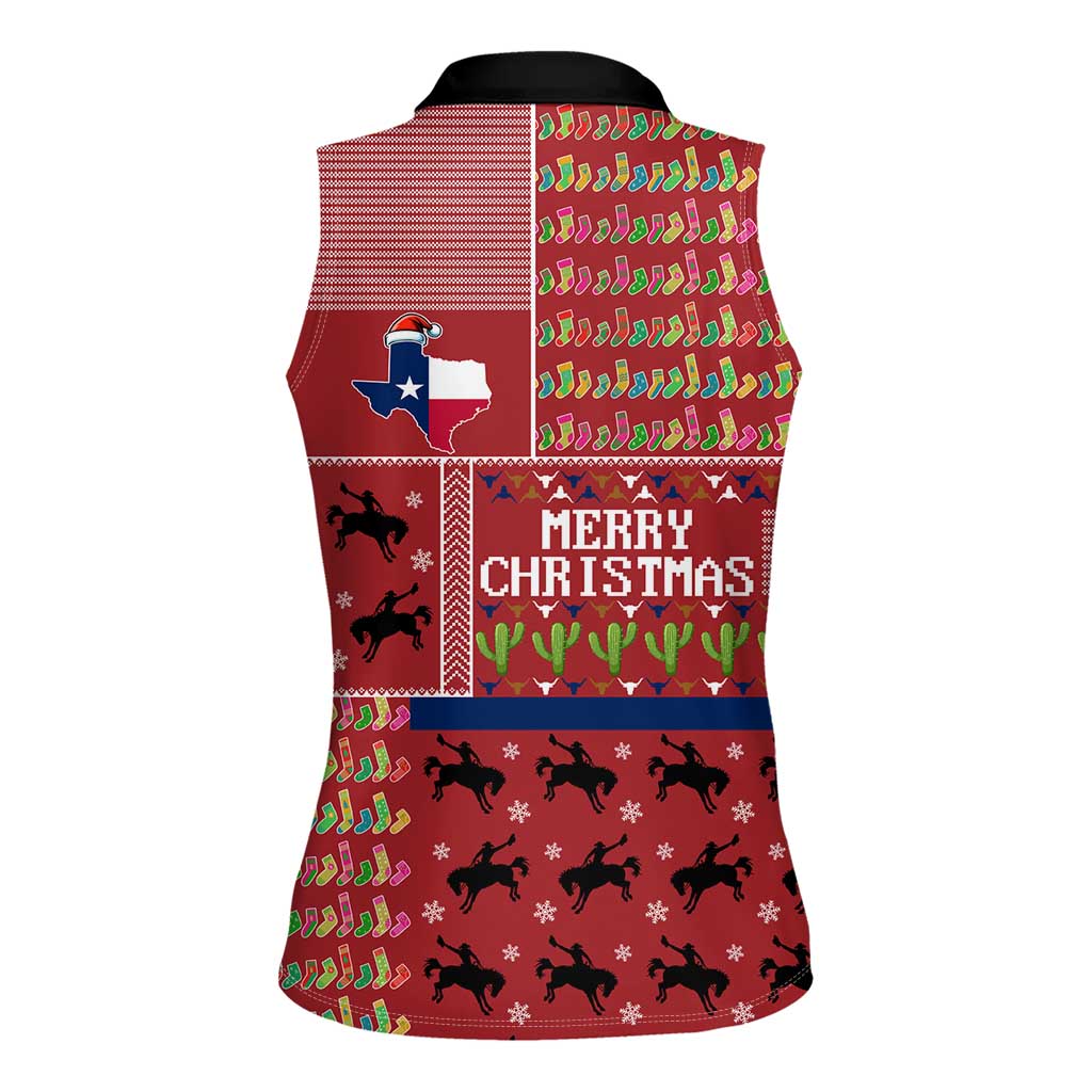 Texas Map Merry Christmas Women Sleeveless Polo Shirt Xmas Holiday Patterns - Wonder Print Shop