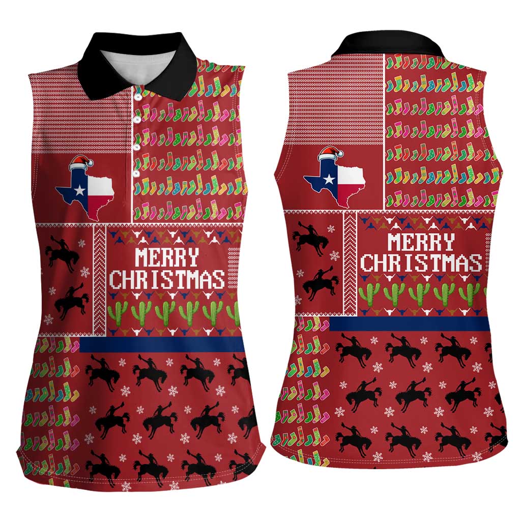 Texas Map Merry Christmas Women Sleeveless Polo Shirt Xmas Holiday Patterns - Wonder Print Shop