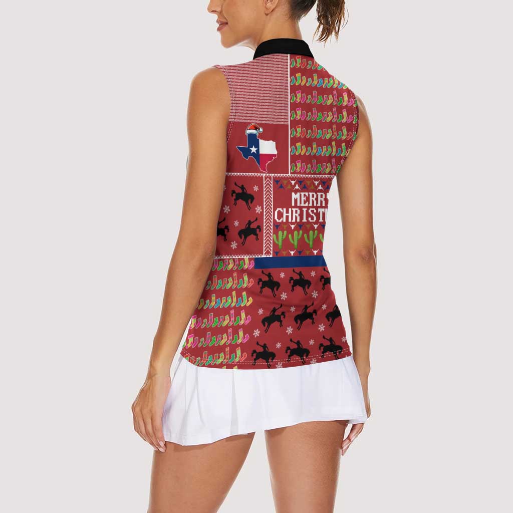 Texas Map Merry Christmas Women Sleeveless Polo Shirt Xmas Holiday Patterns - Wonder Print Shop