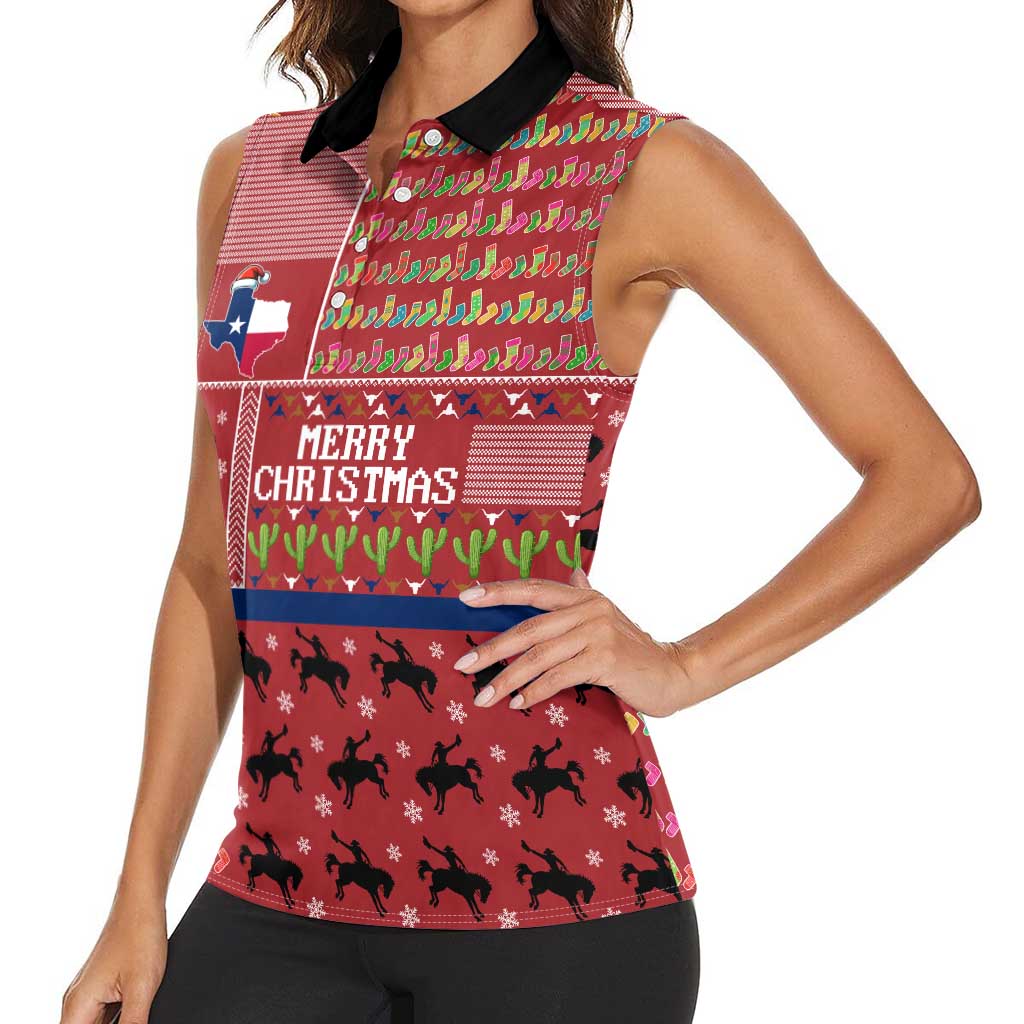 Texas Map Merry Christmas Women Sleeveless Polo Shirt Xmas Holiday Patterns - Wonder Print Shop