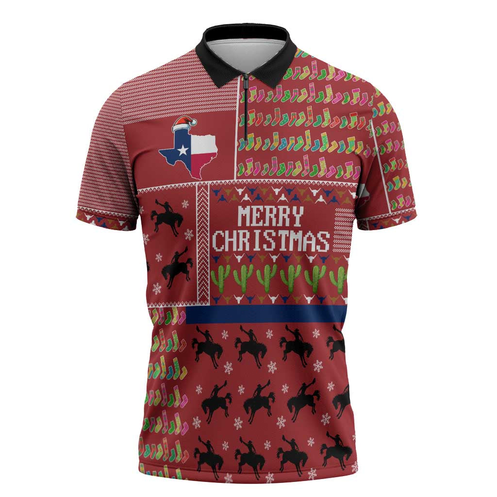 Texas Map Merry Christmas Zipper Polo Shirt Xmas Holiday Patterns - Wonder Print Shop