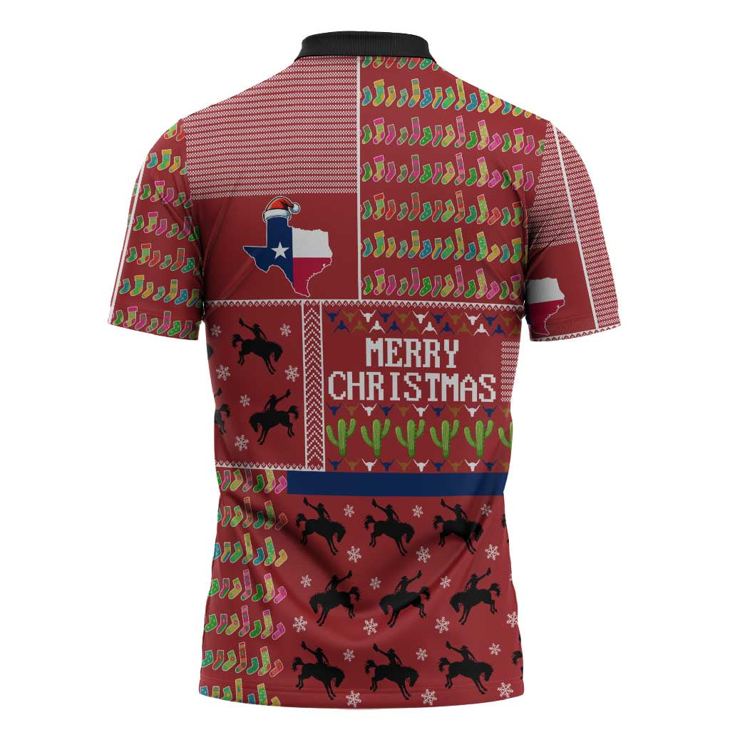 Texas Map Merry Christmas Zipper Polo Shirt Xmas Holiday Patterns - Wonder Print Shop