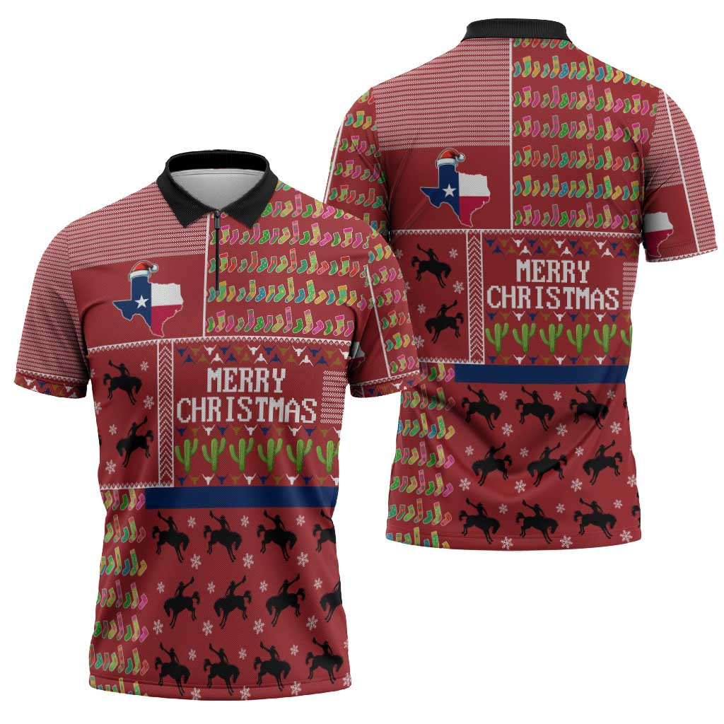 Texas Map Merry Christmas Zipper Polo Shirt Xmas Holiday Patterns - Wonder Print Shop