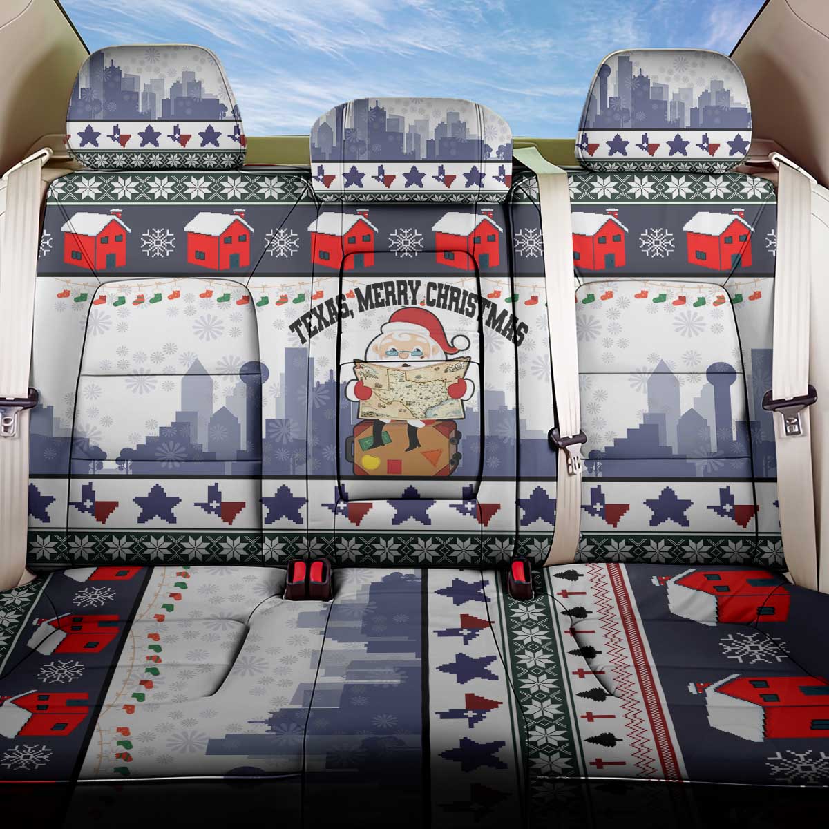 Texas Santa Christmas Back Car Seat Cover Xmas Holiday Patterns - Wonder Print Shop