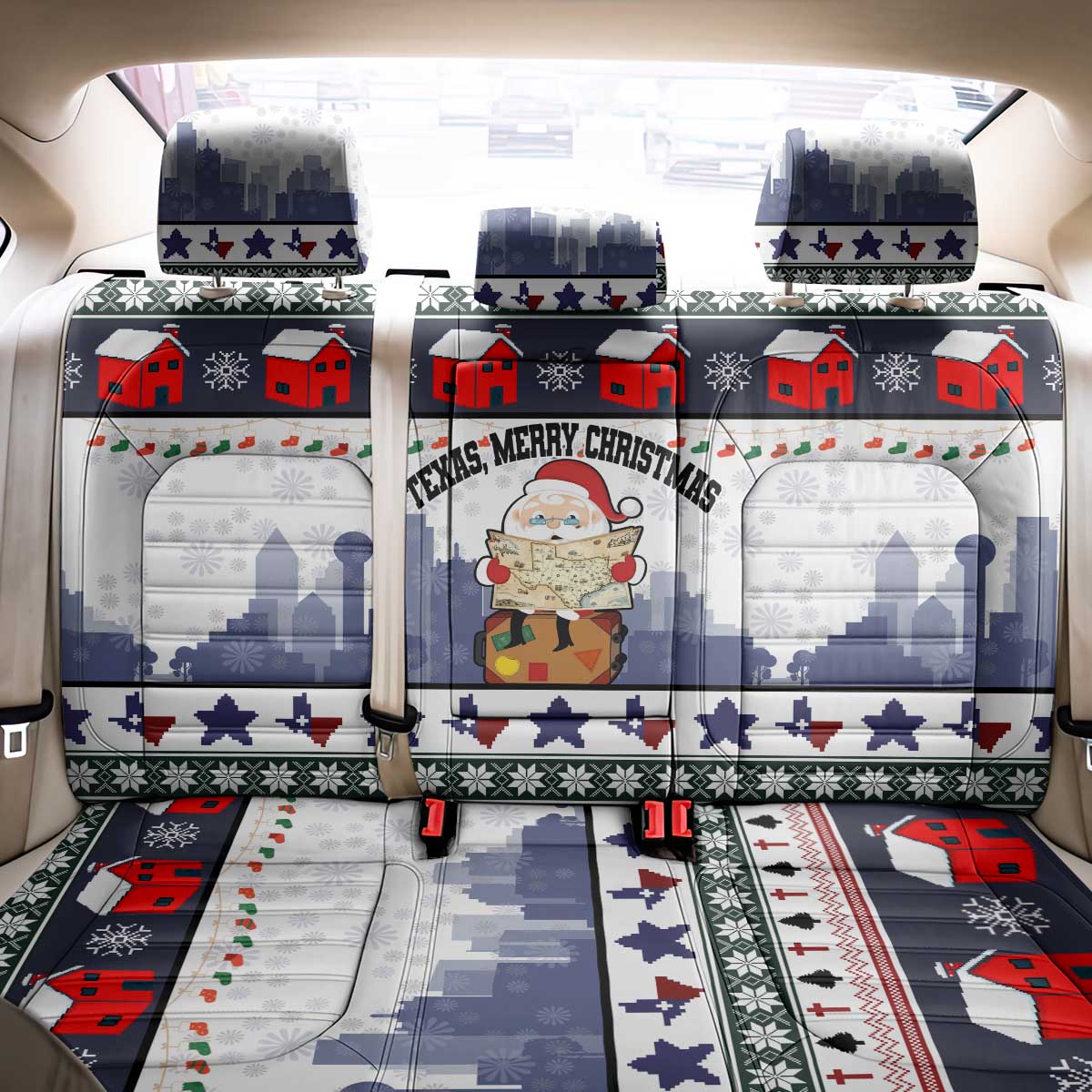Texas Santa Christmas Back Car Seat Cover Xmas Holiday Patterns - Wonder Print Shop