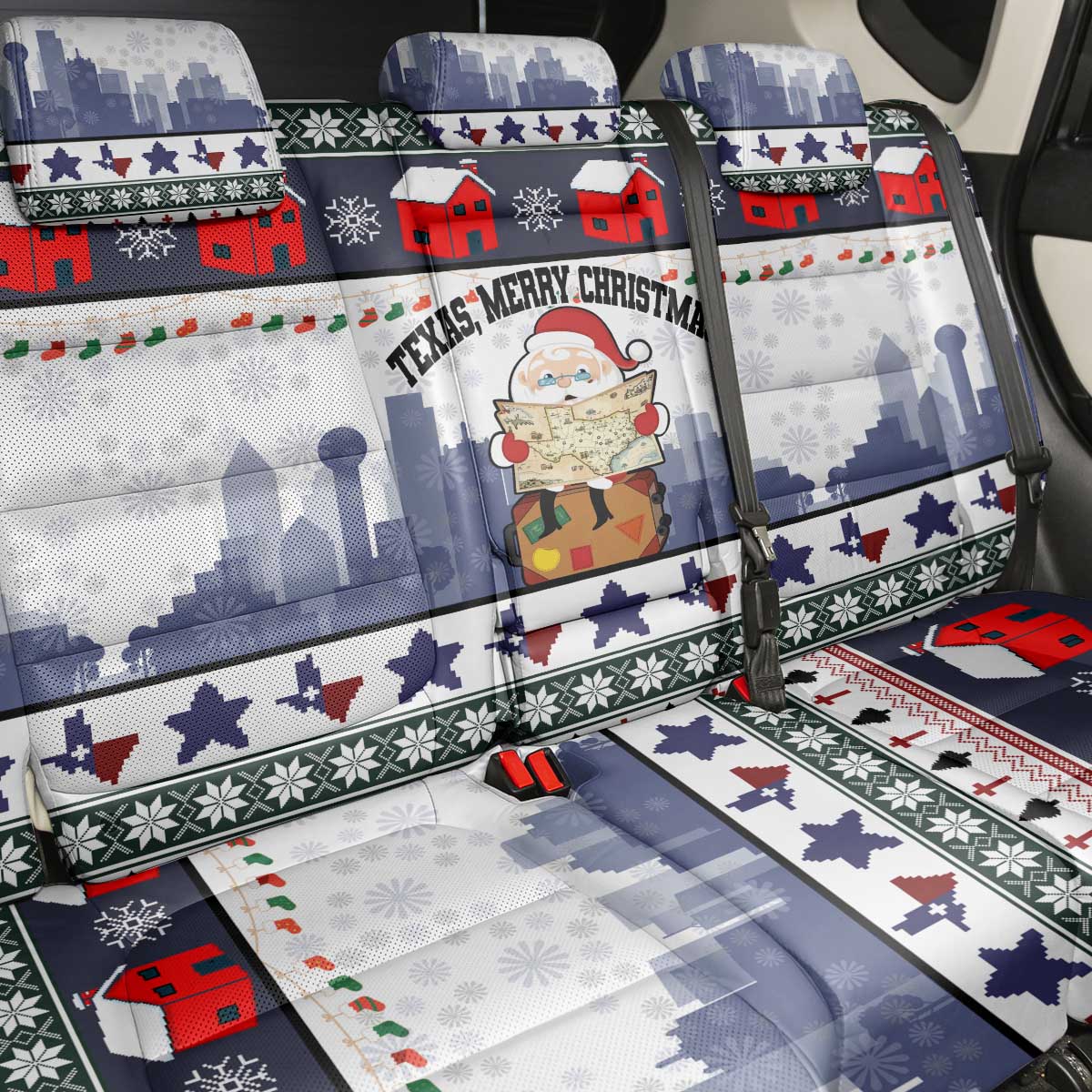Texas Santa Christmas Back Car Seat Cover Xmas Holiday Patterns - Wonder Print Shop