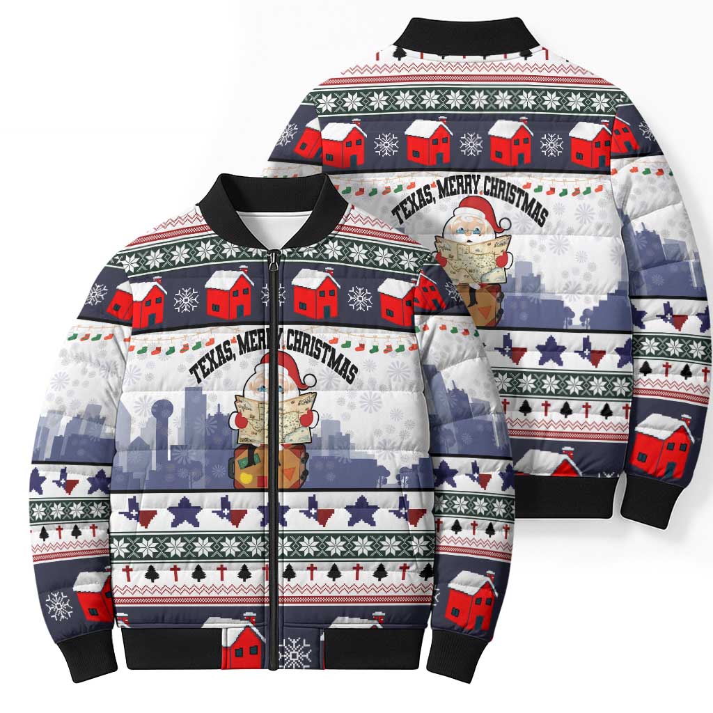 Texas Santa Christmas Bomber Puffer Jacket Xmas Holiday Patterns - Wonder Print Shop