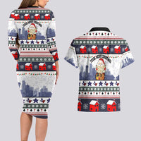 Texas Santa Christmas Couples Matching Long Sleeve Bodycon Dress and Hawaiian Shirt Xmas Holiday Patterns - Wonder Print Shop