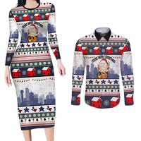 Texas Santa Christmas Couples Matching Long Sleeve Bodycon Dress and Long Sleeve Button Shirt Xmas Holiday Patterns - Wonder Print Shop