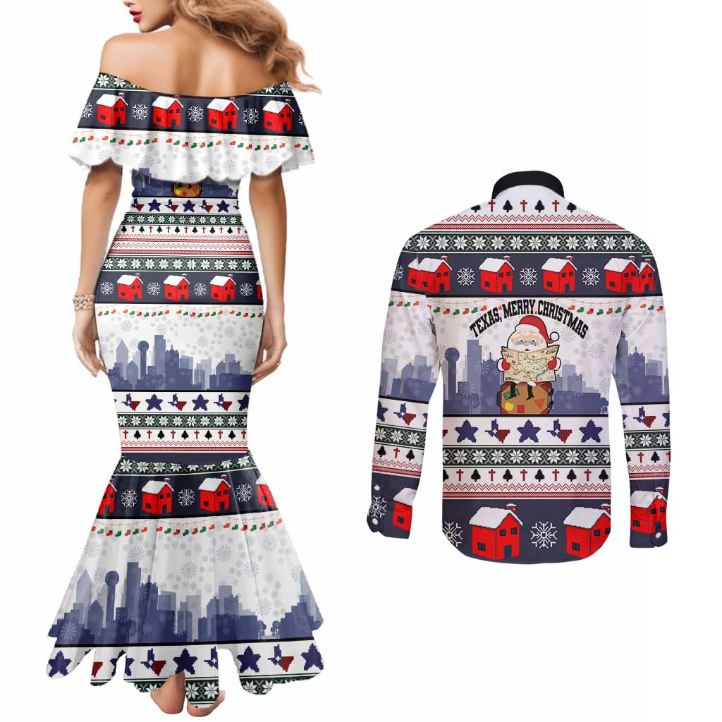 Texas Santa Christmas Couples Matching Mermaid Dress and Long Sleeve Button Shirt Xmas Holiday Patterns - Wonder Print Shop